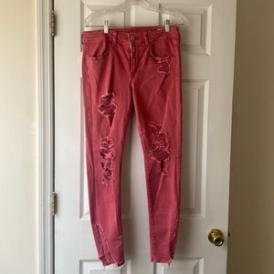 Faded Red Ripped American Eagle Jeans